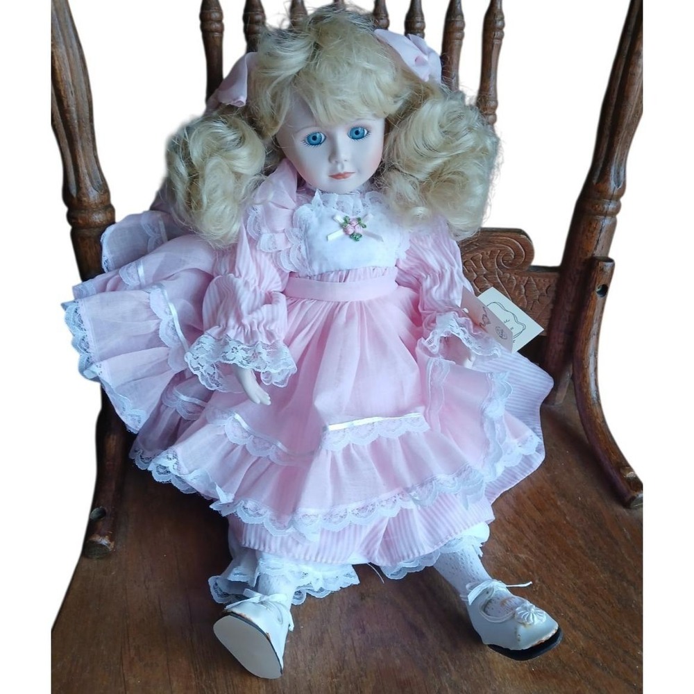 Vintage Knowles Porcelain Doll Meagan Cindy McClure Pink Lace Dress 9860B/COA